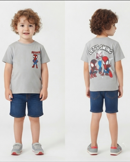 Gray cotton Spiderman T-shirt for boys