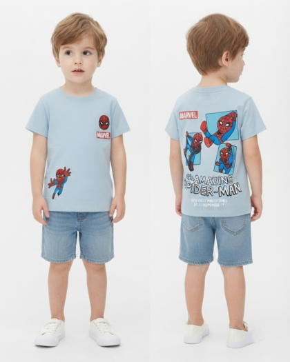 Light blue cotton Spider-man T-shirt for boys