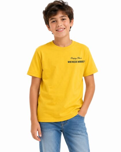 Pull&Bear yellow printed cotton T-shirt