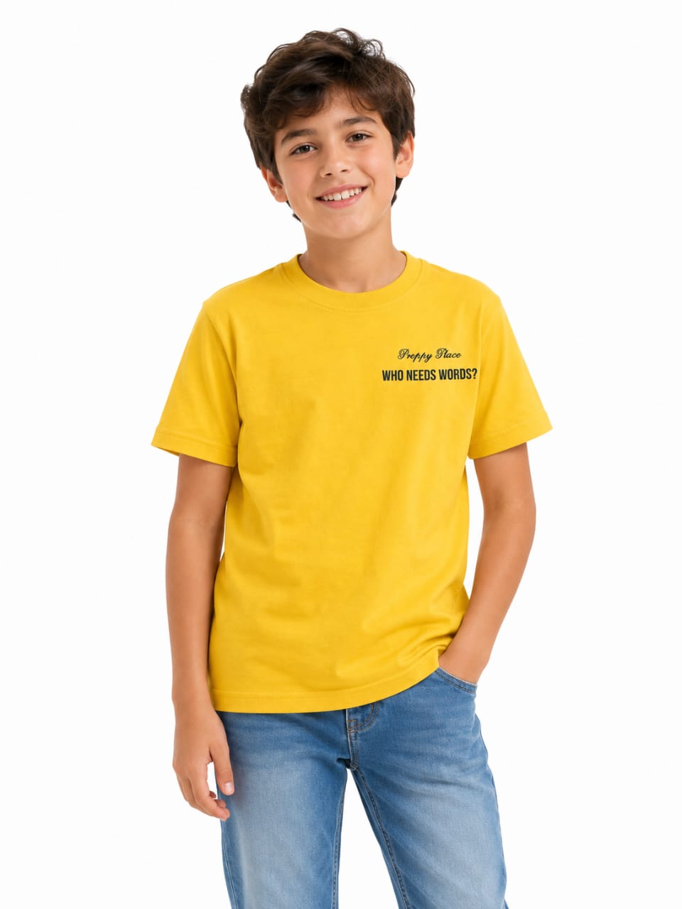 Pull&Bear yellow printed cotton T-shirt