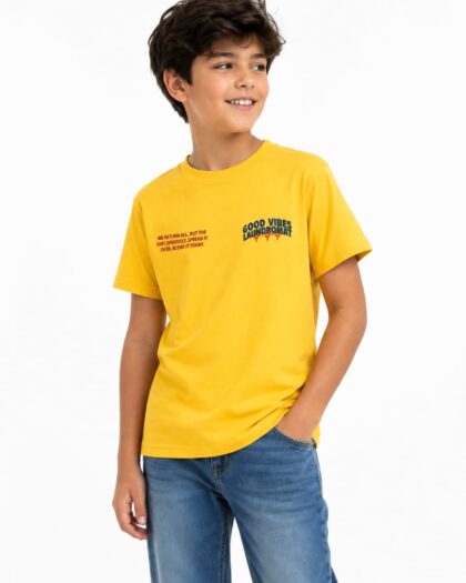 Yellow Pull&Bear printed cotton T-Shirt