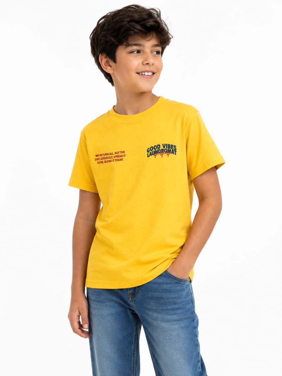 Yellow Pull&Bear printed cotton T-Shirt