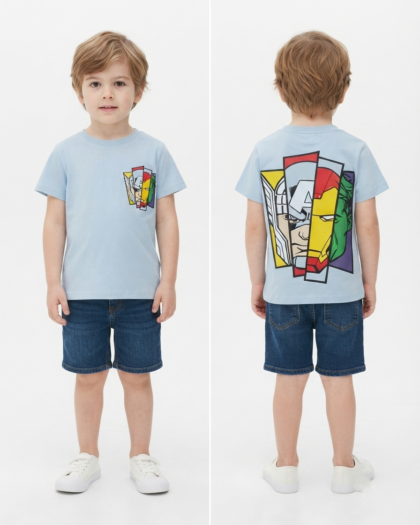 Light blue cotton Marvel Avengers T-shirt for boys