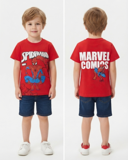Red cotton Spider Man T-shirt for boys