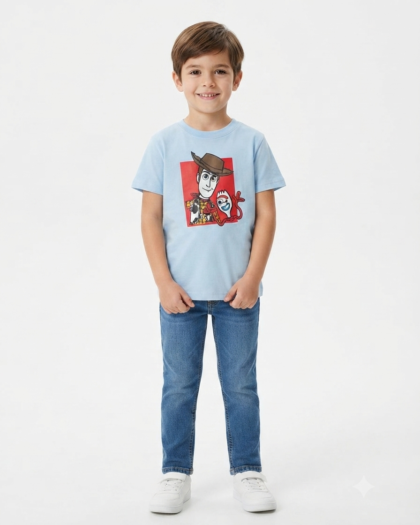 Light blue cotton Toy Story T-shirt for boys