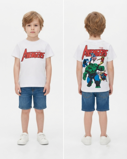White cotton Marvel Avengers T-shirt for boys