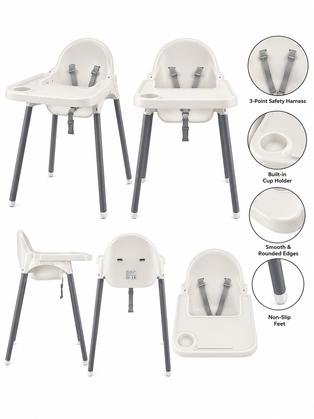 Baby feeding chair with three different colors.